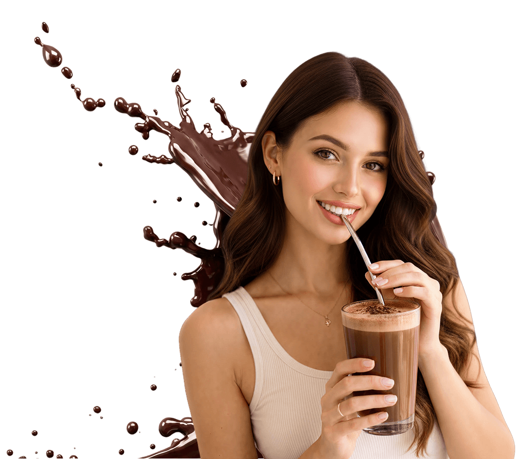 Lächelnde Frau probiert Chocolate Dreamzzz von Biolab