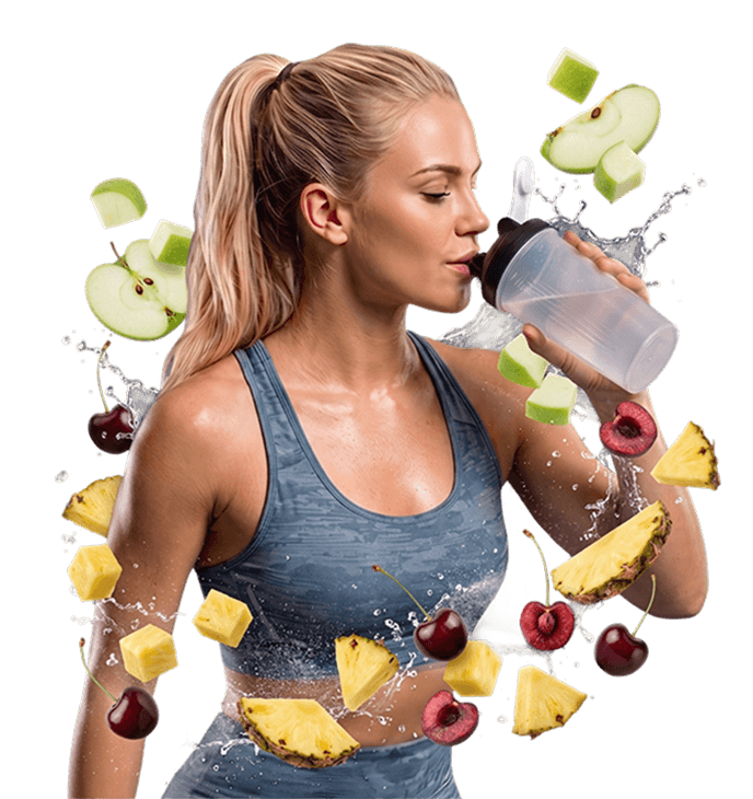 Eine Frau in Sportkleidung trinkt Wasser aus einer Flasche